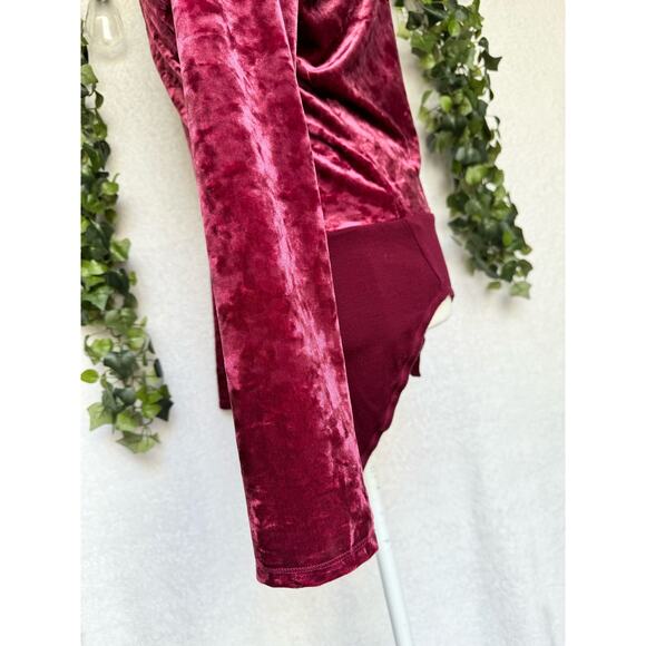Altar'd State Maroon Sheer Back Long Sleeve Velour Bodysuit Blouse Large - Picture 8 of 10